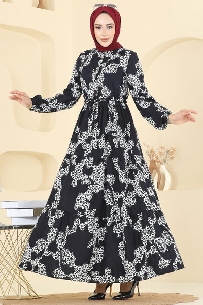 E.R.K. - Beli Tünelli Desenli Elbise 7135ERK1158-MS Laci - 396813