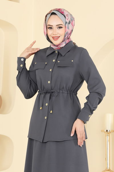 P.L. - Beli Tünelli Etekli Takım PL9187-MS Antrasit - 417697