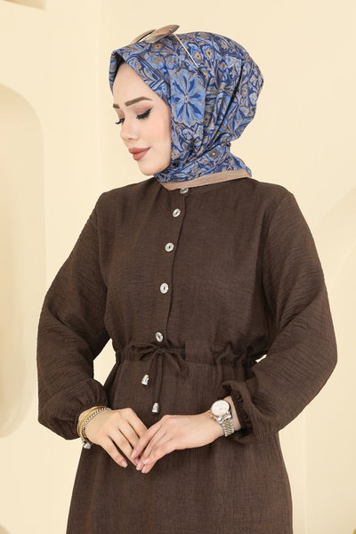 H.B.S. - Beli Tünelli Sofia Elbise 3263HBS856-MS Koyu Kahve - 424830