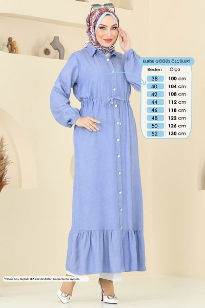 H.B.S. - Beli Tünelli Tensel Kot Elbise 309HBS856-MS Açık Kot - 378943