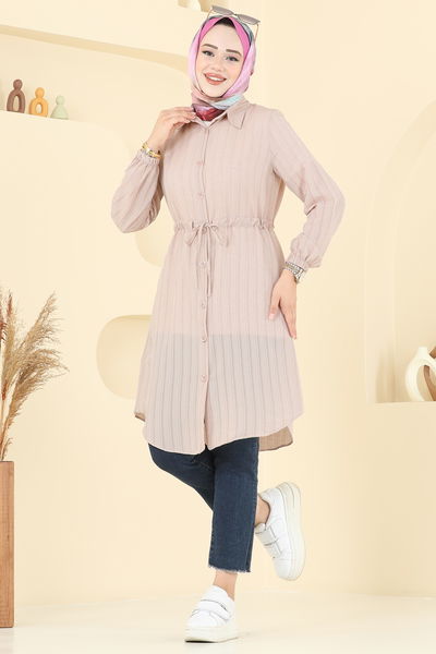 K.T.R. - Beli Tünelli Tesettür Tunik 3061KTR750-MS Bej - 385522