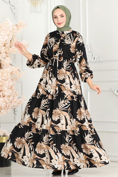 B.G.S. - Beli Tünelli Viskon Elbise 7119BG354-MS Siyah - 364785