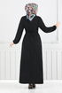 Belted Aerobin Dress 224ASN936-M Black - Thumbnail