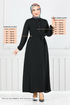 Belted Aerobin Dress 224ASN936-M Black - Thumbnail