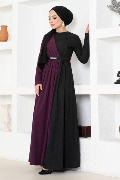 ASM - Belted Evening dress ASM2685 Purple - 339432