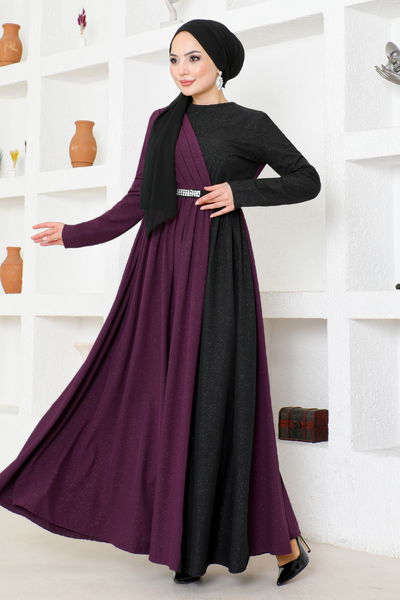 ASM - Belted Evening dress ASM2685 Purple - 339434