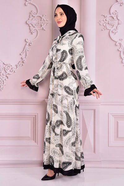 NEV - Belted Lined Chiffon Dress White NEV14860 - 292647