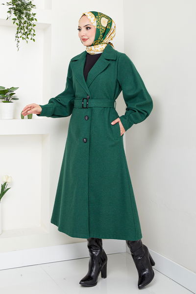 MRV B.İ.S.S.K. - Belted Lined Stamp Coat 16124BSK984-M Emerald - 345986