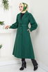 Belted Lined Stamp Coat 16124BSK984-M Emerald - Thumbnail