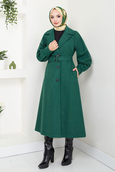 MRV B.İ.S.S.K. - Belted Lined Stamp Coat 16124BSK984-M Emerald - 345987