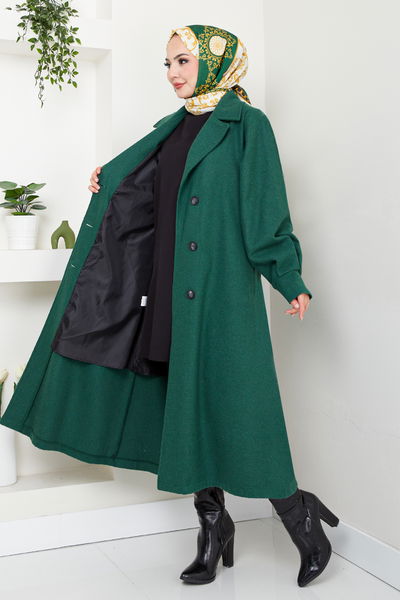 MRV B.İ.S.S.K. - Belted Lined Stamp Coat 16124BSK984-M Emerald - 345988