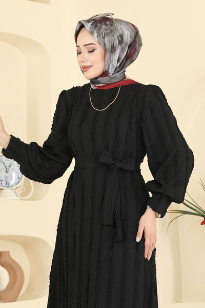 B.G.S. - Bisiklet Yaka Detaylı Elbise 7150BG354-MS Siyah - 421125