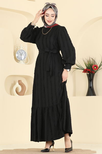 B.G.S. - Bisiklet Yaka Detaylı Elbise 7150BG354-MS Siyah - 421126