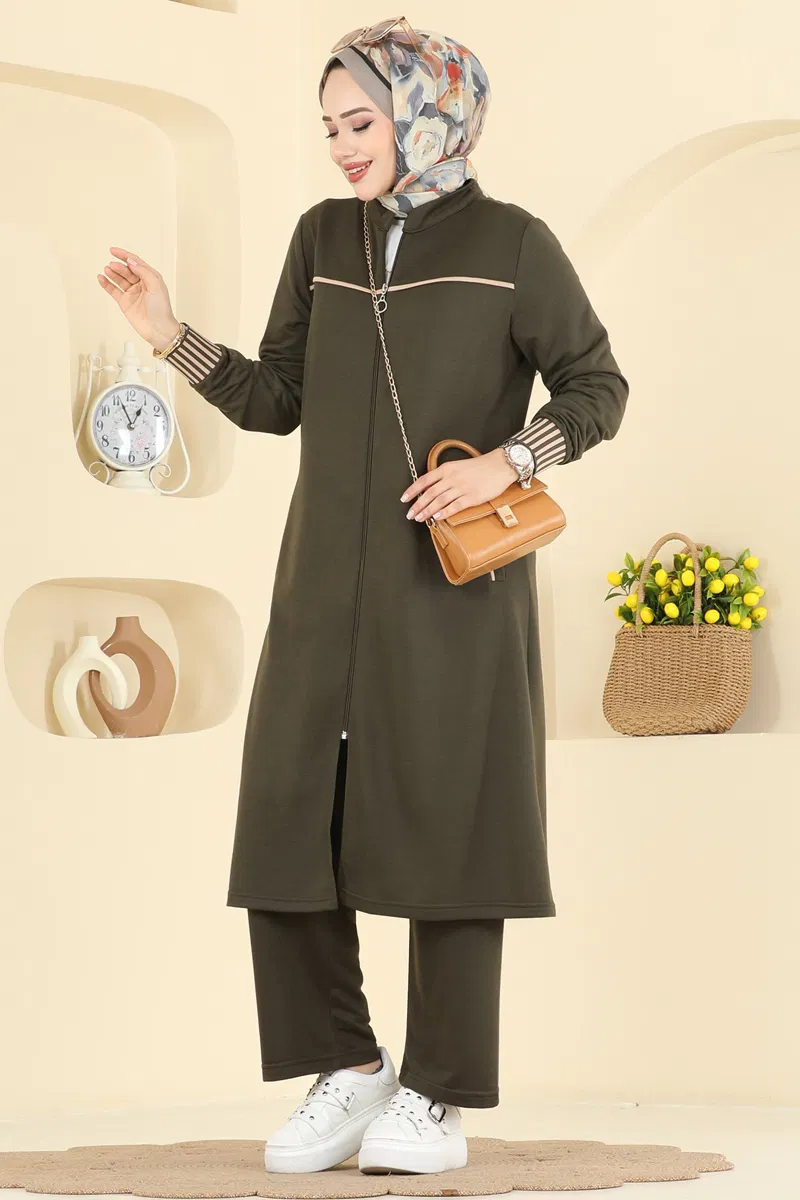 Biye Detaylı İki İplik Takım PL9185-MS Haki