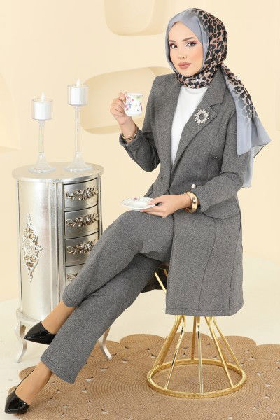 A.S.M. - Blazer Ceketli Kışlık Takım ASM2657-MS Gri