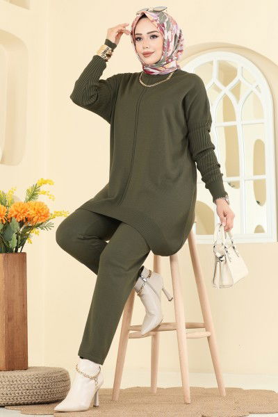 A.Y.D. - Boğazlı İkili Triko Takım 2737AYD574-MS Haki