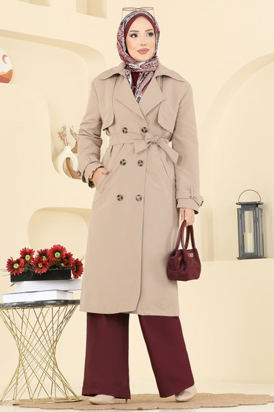 O.Z.T. - Bolero Detay Kuşaklı Trençkot 039OZT1013-MS Taş - 416780