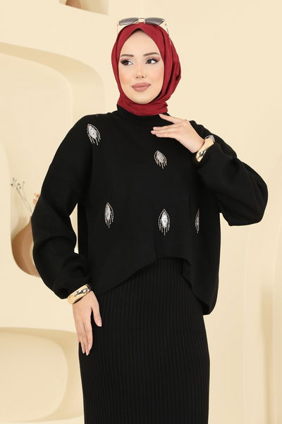 M.T. - Boncuk Detaylı Elbiseli Takım 1001MT581-MS Siyah - 417339