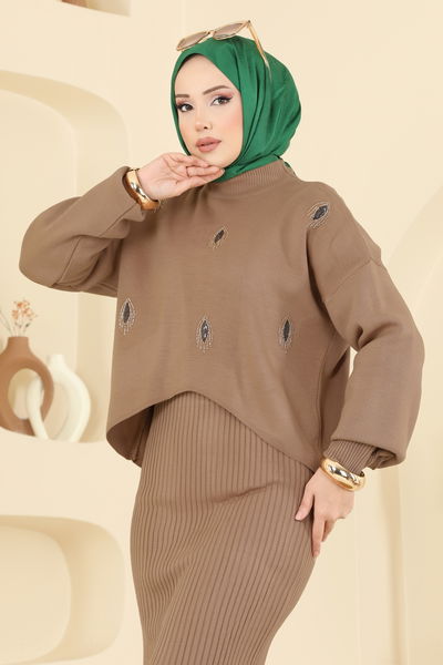 M.T. - Boncuk Detaylı Elbiseli Takım 1001MT581-MS Vizyon - 417344