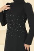Boncuk Detaylı Krep Abiye 2727SL432-MS Siyah - Thumbnail