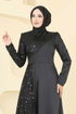 Boncuk Detaylı Saten Abiye 2818ELC1143-MS Siyah - Thumbnail
