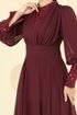 Boncuk Detaylı Şifon Abiye 5703EDF311-MS Bordo - Thumbnail