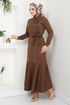 Brooch Detailed Dress 4706ZNK903-M Coffee - Thumbnail