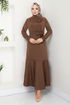 Brooch Detailed Dress 4706ZNK903-M Coffee - Thumbnail