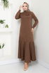 Brooch Detailed Dress 4706ZNK903-M Coffee - Thumbnail