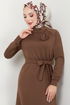 Brooch Detailed Dress 4706ZNK903-M Coffee - Thumbnail