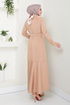 Brooch Detailed Dress 4706ZNK903-M Latte - Thumbnail