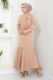 MRV Z.N.K. - Brooch Detailed Dress 4706ZNK903-M Latte