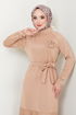 Brooch Detailed Dress 4706ZNK903-M Latte - Thumbnail