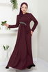 Brooch Detailed Evening dress 5021SL890 Burgundy - Thumbnail