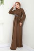 Brooch Detailed Evening dress 5021SL890 Coffee - Thumbnail