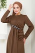 Brooch Detailed Evening dress 5021SL890 Coffee - Thumbnail