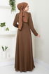 Brooch Detailed Evening dress 5021SL890 Coffee - Thumbnail