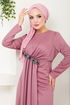 Brooch Detailed Evening dress 5021SL890 Rose Kurusu - Thumbnail