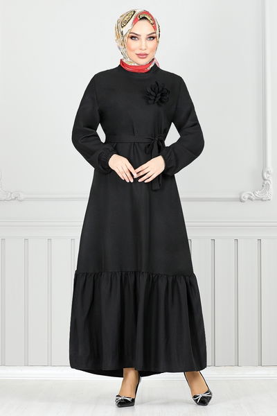 MRV O.Z.R. - Brooch Rose Detailed Dress 801OZR1047-M Black - 351425