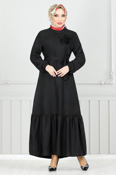 MRV O.Z.R. - Brooch Rose Detailed Dress 801OZR1047-M Black