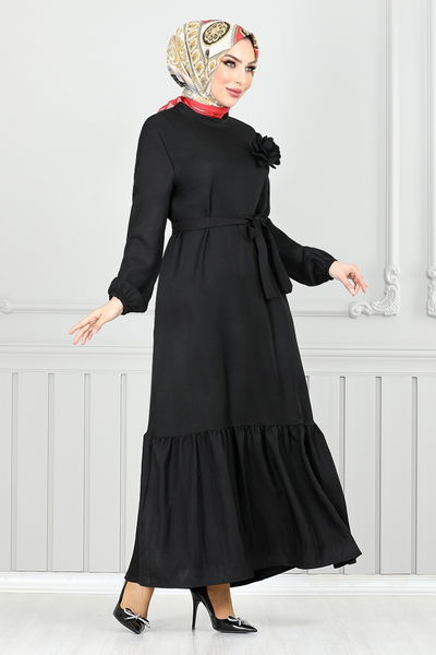 MRV O.Z.R. - Brooch Rose Detailed Dress 801OZR1047-M Black - 351429