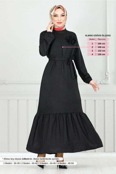 MRV O.Z.R. - Brooch Rose Detailed Dress 801OZR1047-M Black - 352466