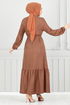 Brooch Rose Detailed Dress 801OZR1047-M Open Coffee - Thumbnail