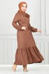 Brooch Rose Detailed Dress 801OZR1047-M Open Coffee - Thumbnail