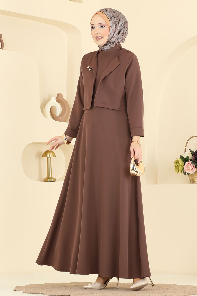 Broş Aksesuarlı Dabıl Takım 24019UKB139-MS Kahve