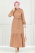 Broş Detay Bürümcük Elbise 422DVL817-MS Latte - Thumbnail