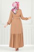 Broş Detay Bürümcük Elbise 422DVL817-MS Latte - Thumbnail