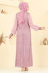 Broşlu Tesettür Abiye Elbise 2517ELC1143-MS Açık Gül Kurusu - Thumbnail