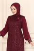 Broşlu Tesettür Abiye Elbise 2517ELC1143-MS Bordo - Thumbnail