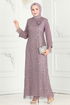 Broşlu Tesettür Abiye Elbise 2517ELC1143-MS Lila - Thumbnail